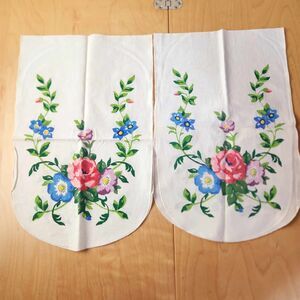 Pair of Vtg Handmade Floral Liquid Embroidery Dresser Scarves Cottage Grannycore